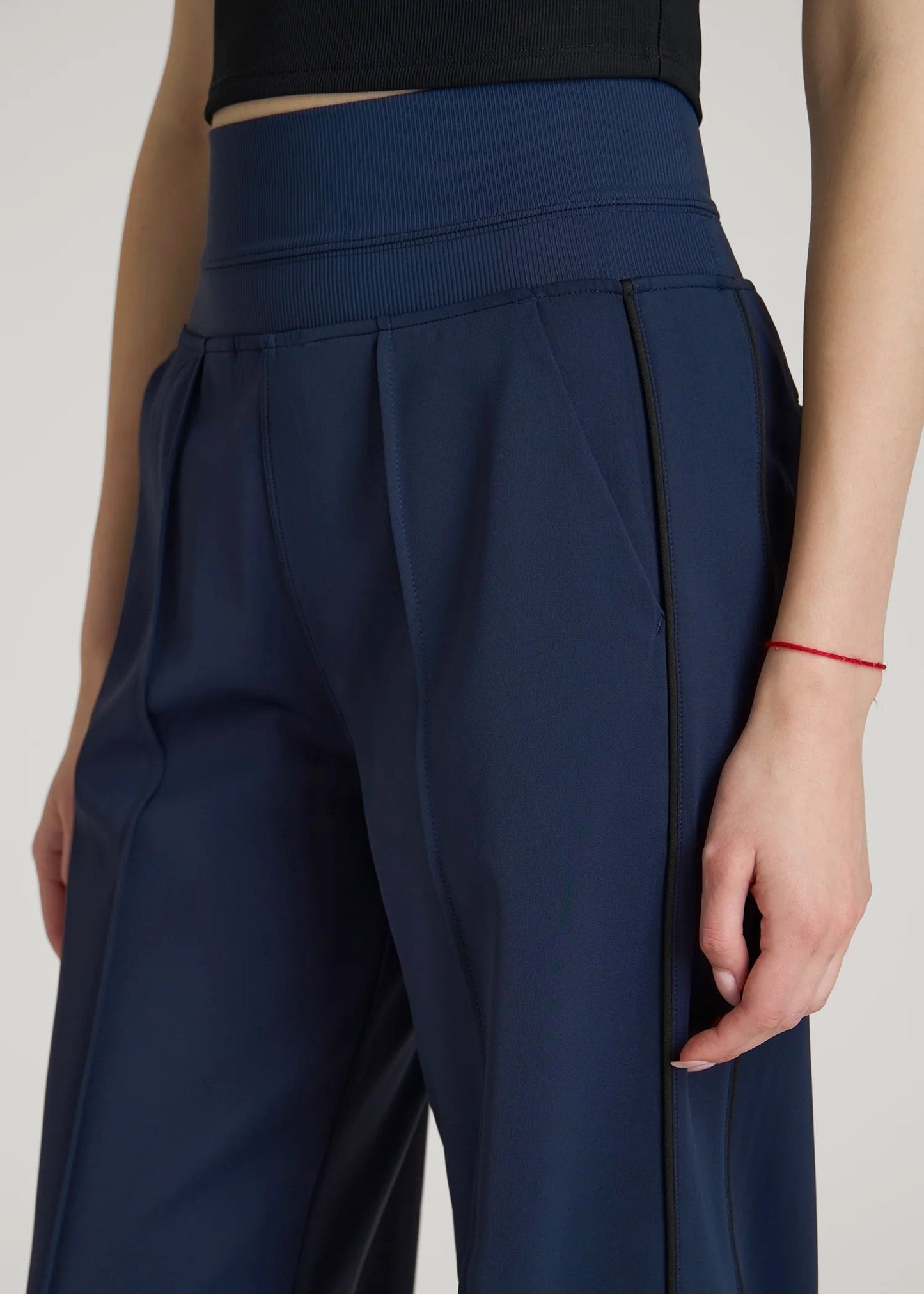 Track Pants with Piping for Tall Women in Navy