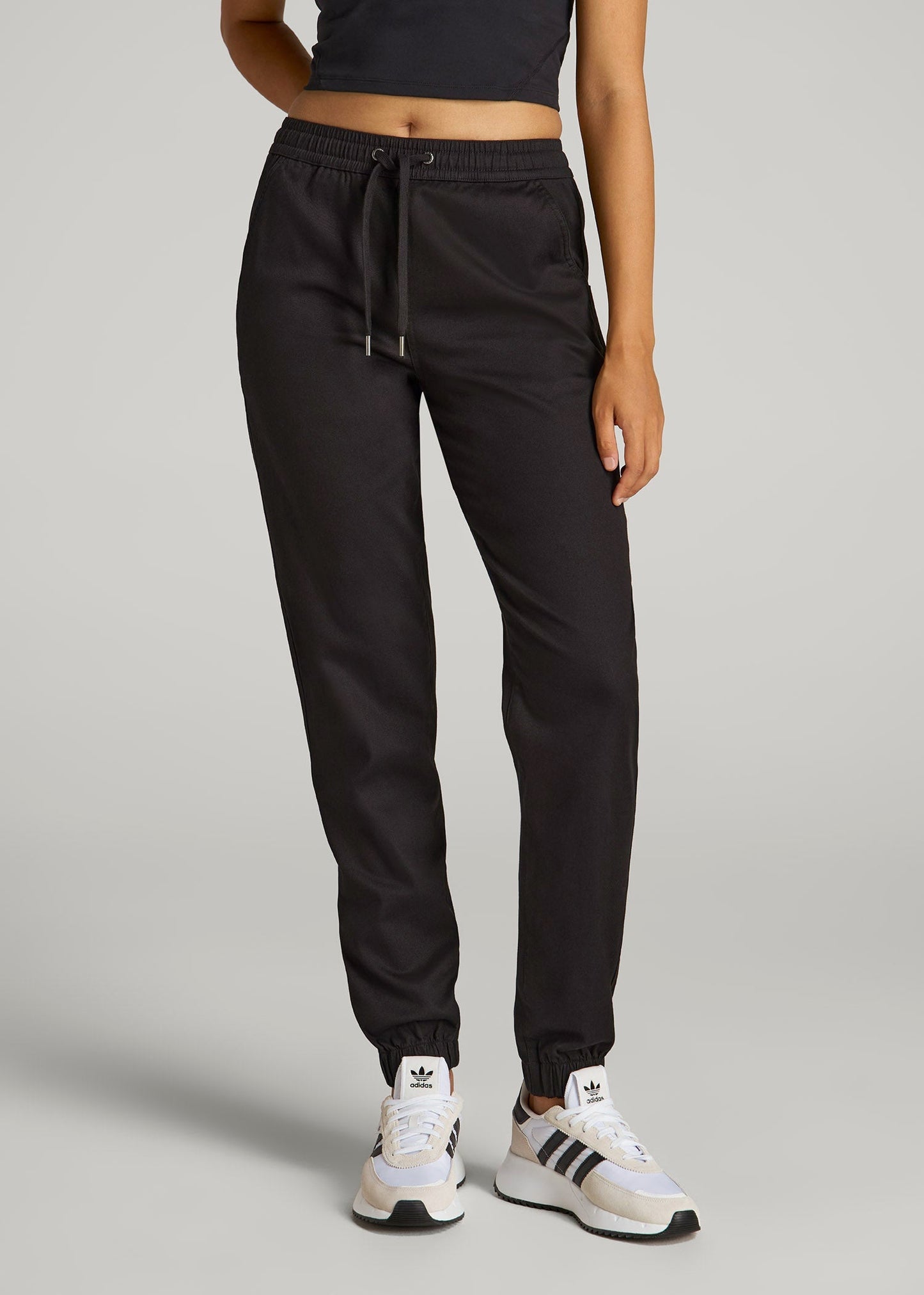 Twill Jogger Pants for Tall Women in Black