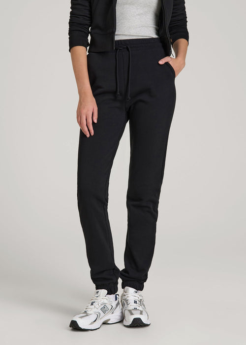 Wearever Fleece Slim Fit High-Waisted Garment Dye Sweatpants for Tall Women in Black