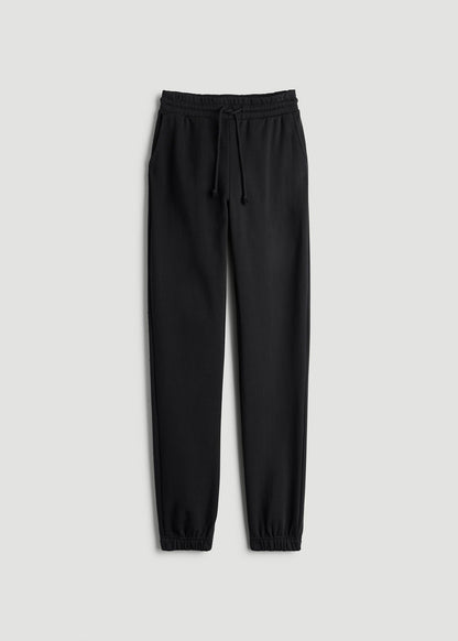 Wearever Fleece Slim Fit High-Waisted Garment Dye Sweatpants for Tall Women in Black