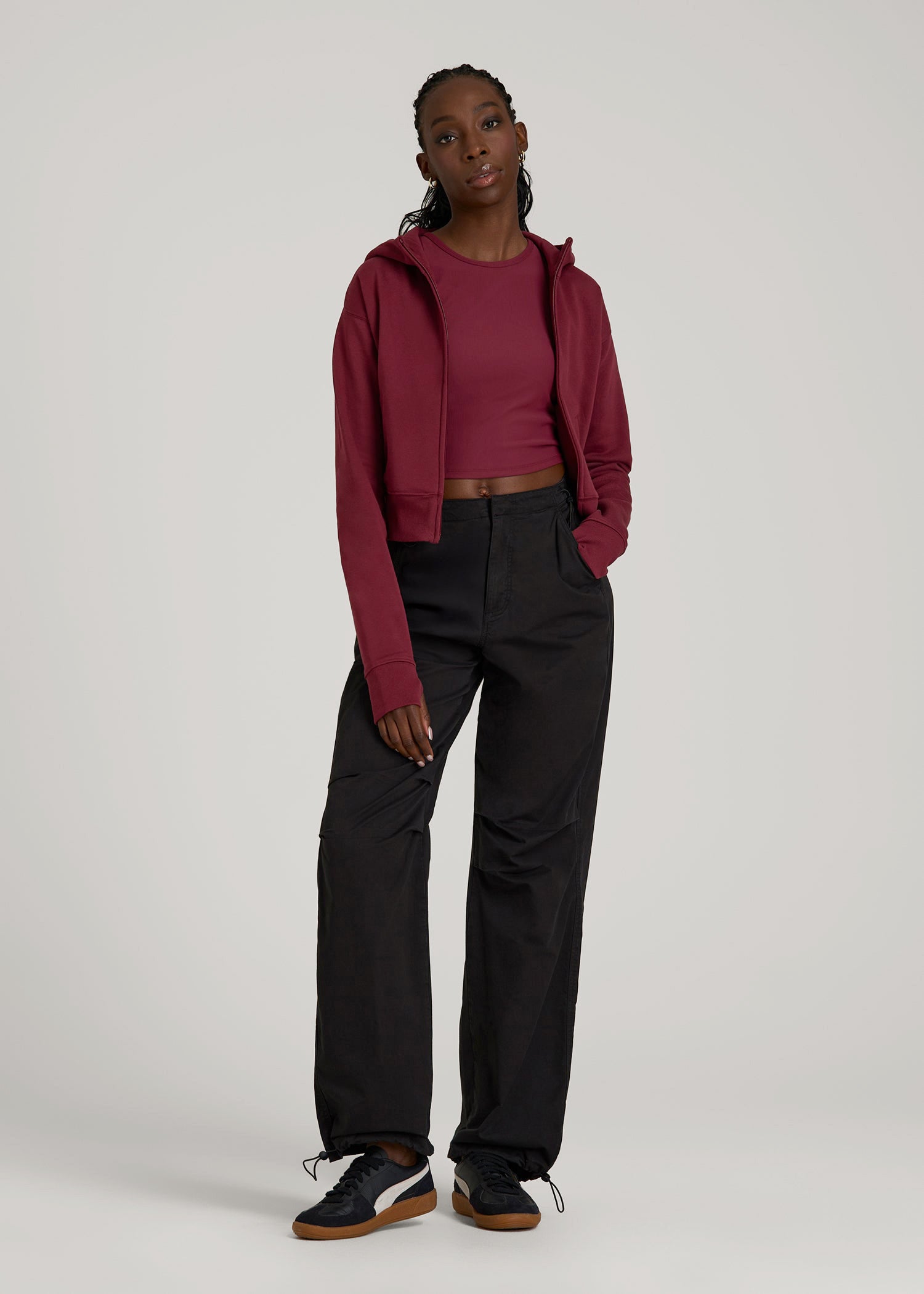 Wearever Fleece Cropped Zip-Up Hoodie for Tall Women in Tawny Port