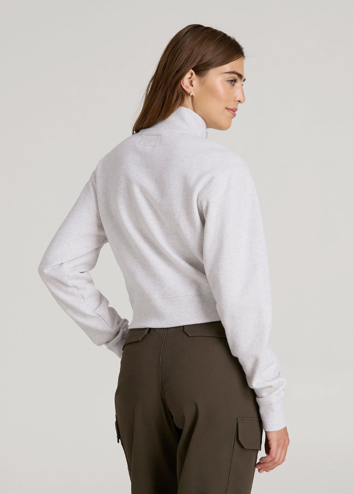 Wearever 2.0 Fleece Half-Zip Cropped Sweatshirt for Tall Women in Heather Cloud White