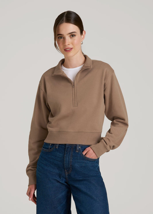 Wearever 2.0 Fleece Half-Zip Cropped Sweatshirt for Tall Women in Woodsmoke