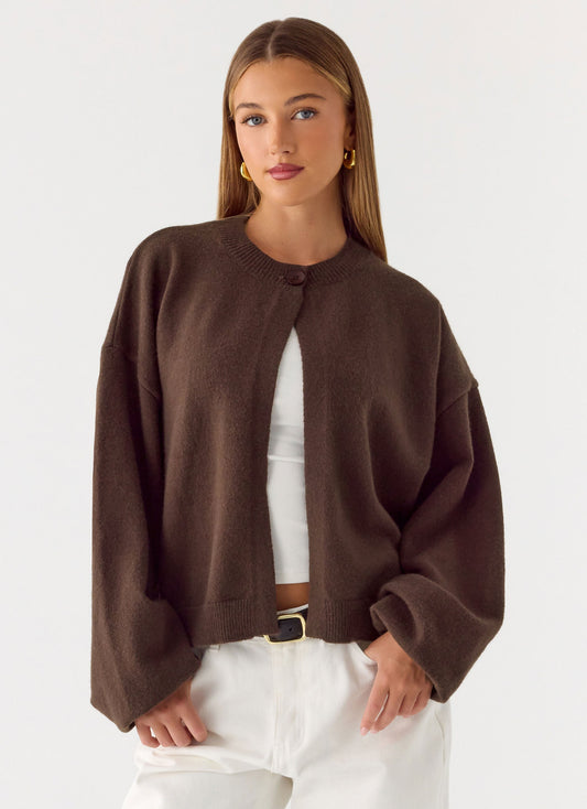 Annie One Button Cardigan - Chocolate