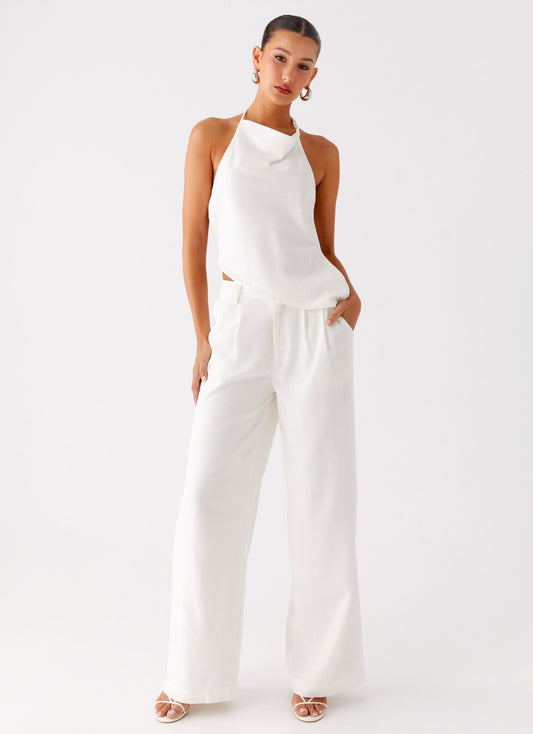 Delong Low Rise Linen Pants - White