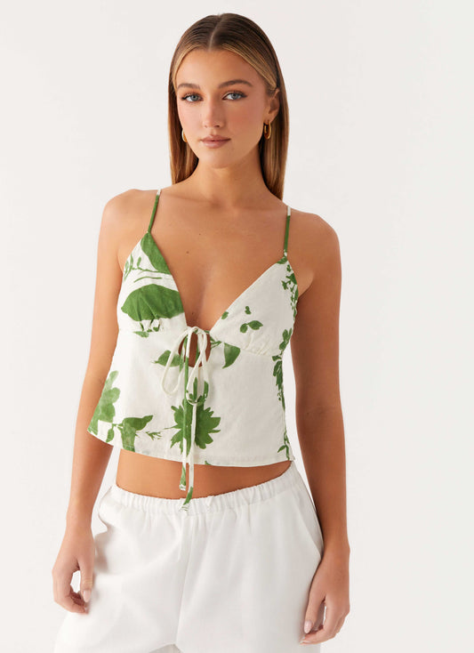 Faela Cotton Cami Top - Verdant Bloom