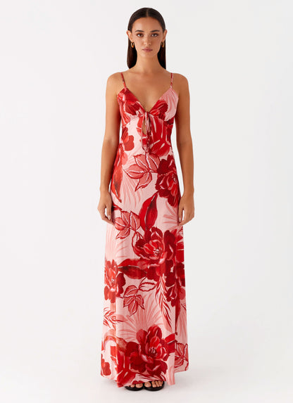 Flora Satin Maxi Dress - Sicily Sunsets Print