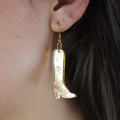 Working 9-5 Gold Cowgirl Boot Earrings
