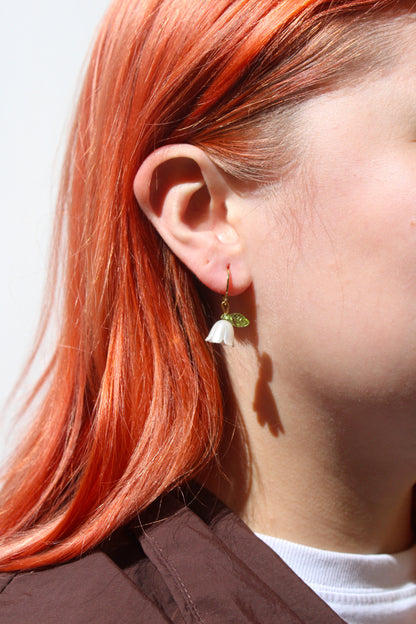 White Bell Orchid Huggie Hoop Earrings