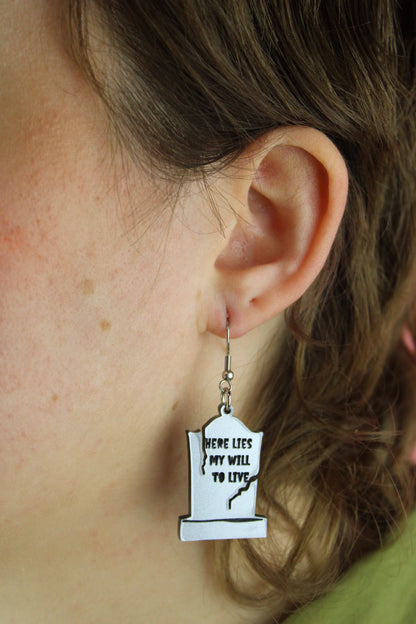 Will To Live Grave Stone Earrings