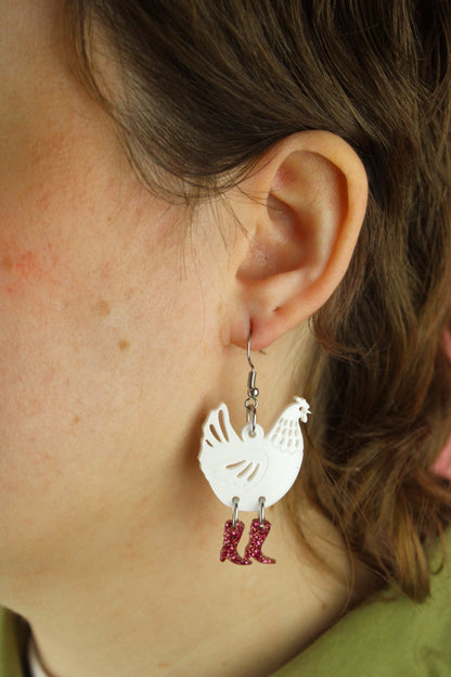 White Chick Magnet Chicken Earrings