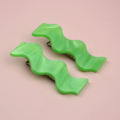 Wavy Green Marble Hair Clips