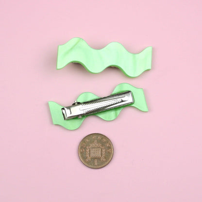 Wavy Green Marble Hair Clips