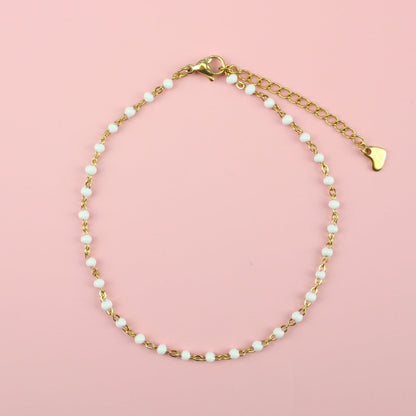 White Beaded Anklet (Gold Plated)
