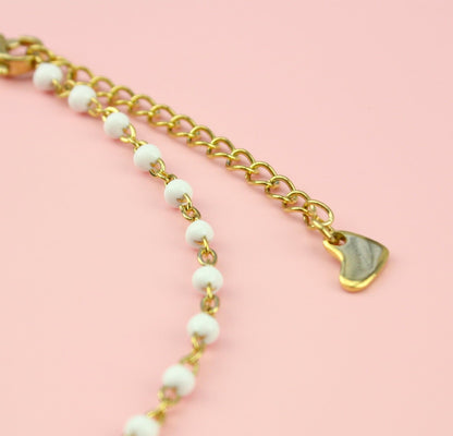 White Beaded Anklet (Gold Plated)