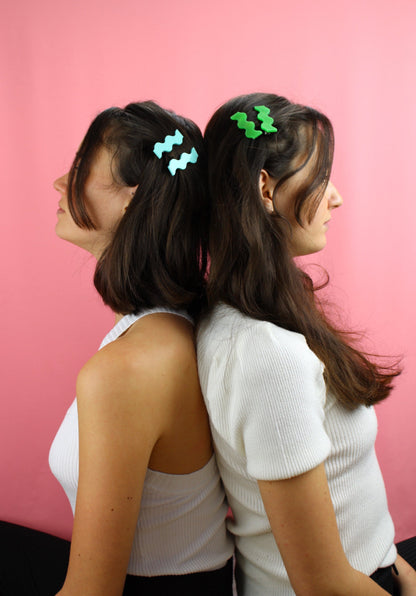 Wavy Green Marble Hair Clips