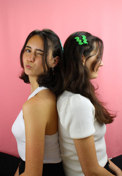 Wavy Green Marble Hair Clips