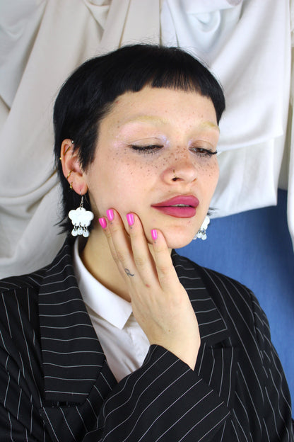 White Glitter Acid Rain Earrings