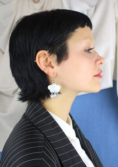 White Glitter Acid Rain Earrings