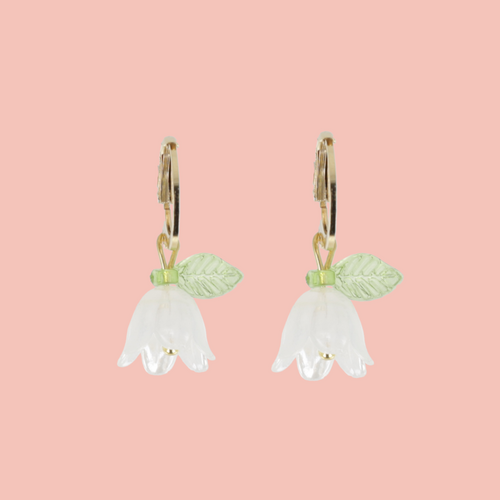 White Bell Orchid Huggie Hoop Earrings