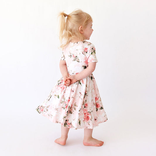 Vintage Pink Rose Twirl Dress