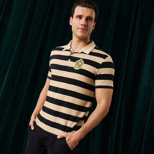 Hufflepuff House Stripe Men's French Terry Polo Shirt