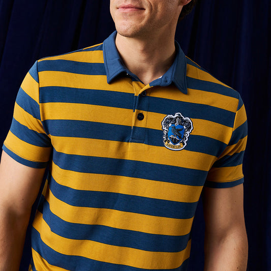 Ravenclaw House Stripe Men's French Terry Polo Shirt