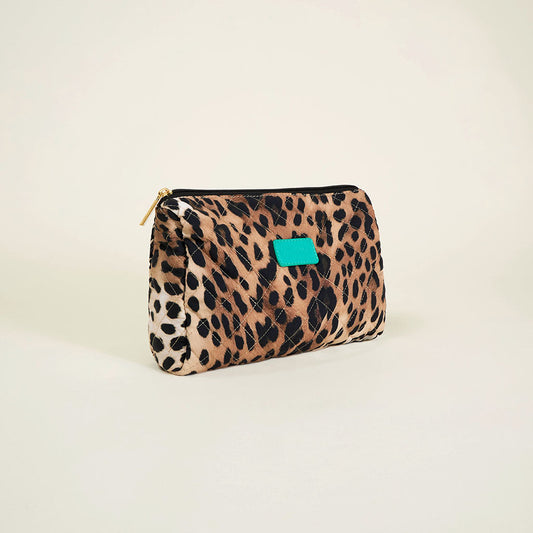 Loretta Leopard Quilted Toiletry Bag