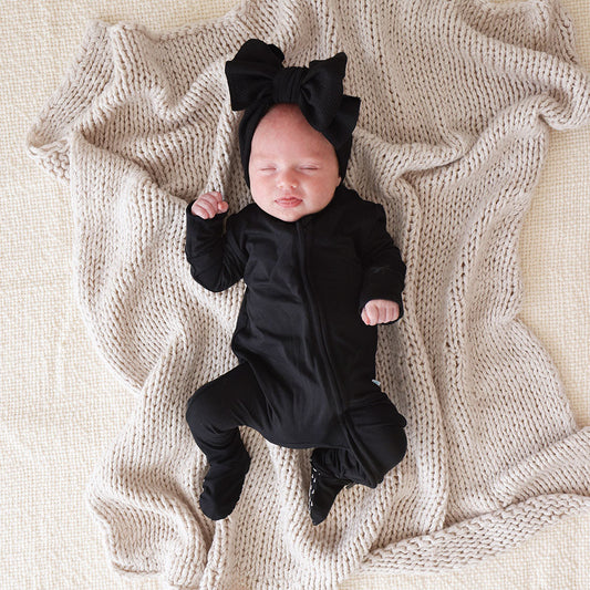 Black Footie Zippered One Piece