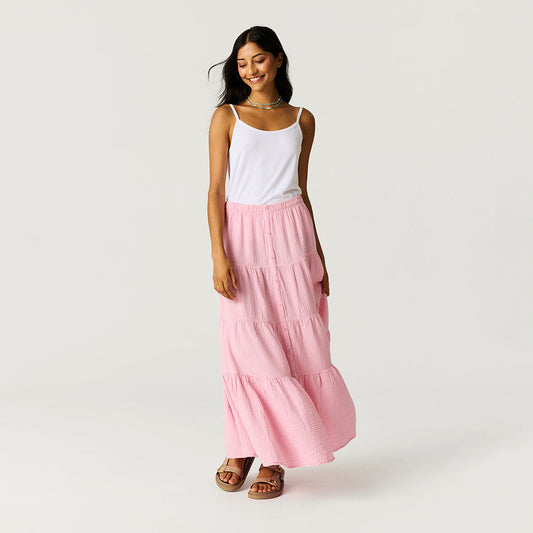 Happy Pink Women's Cotton Crinkle Maxi Skirt