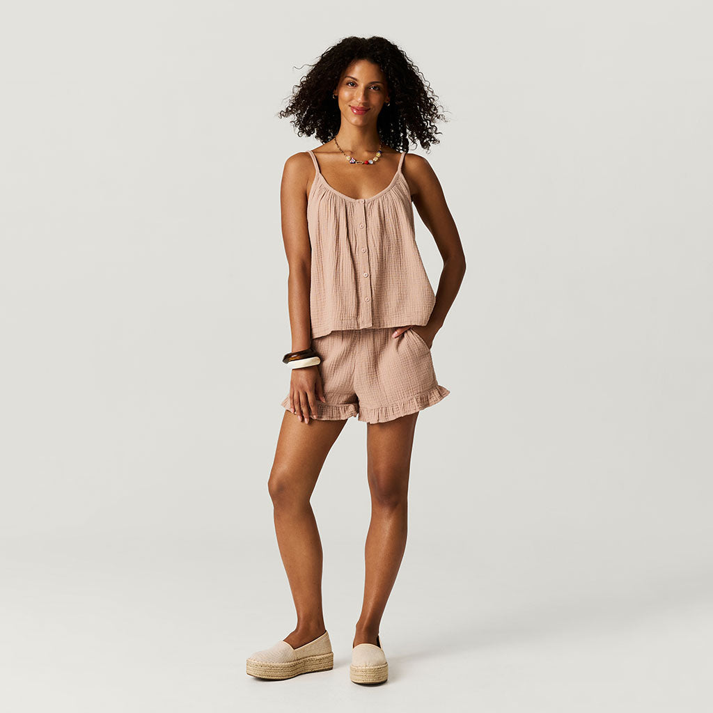 Macchiato Women's Cotton Crinkle Ruffled Shorts