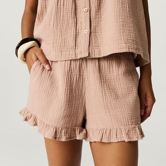 Macchiato Women's Cotton Crinkle Ruffled Shorts