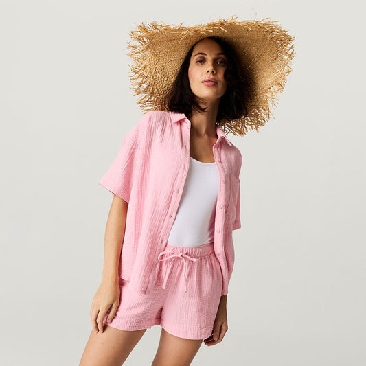 Happy Pink Women's Cotton Crinkle Short Set