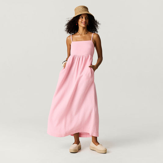 Happy Pink Women's Cotton Crinkle Maxi Dress