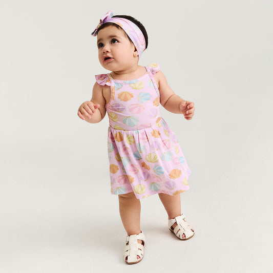 Shelly Pink Ruffled Picot Bodysuit Dress