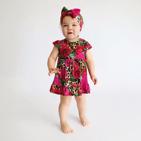 Wild Roses Ruffled Twirl Bodysuit Dress