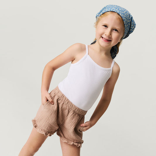 Macchiato Cotton Crinkle Ruffled Shorts