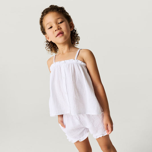 White Cotton Crinkle Ruffled Shorts