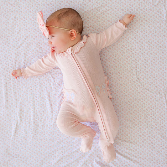 Sweet Pink Pointelle Footie Ruffled Collar One Piece