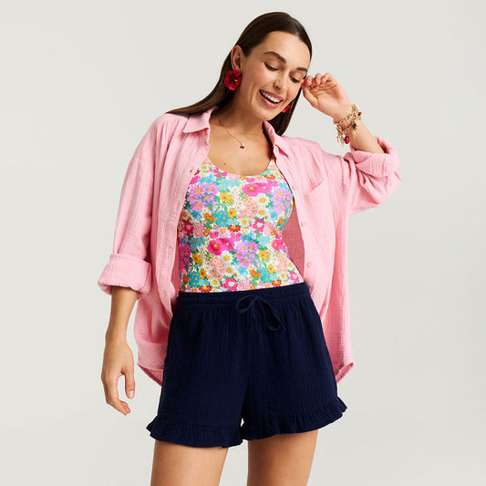 Happy Pink Women's Oversized Cotton Crinkle Shirt