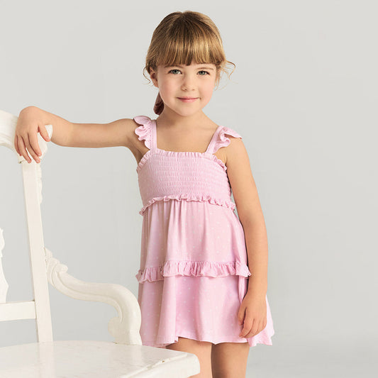 Caroline Dot Smocked Babydoll Dress