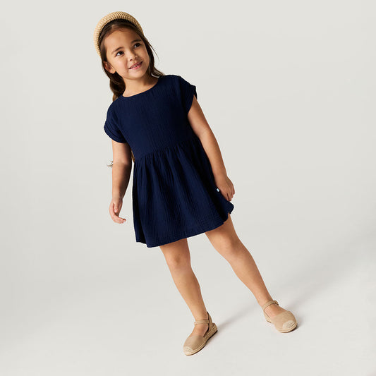 Varsity Navy Cotton Crinkle Dress
