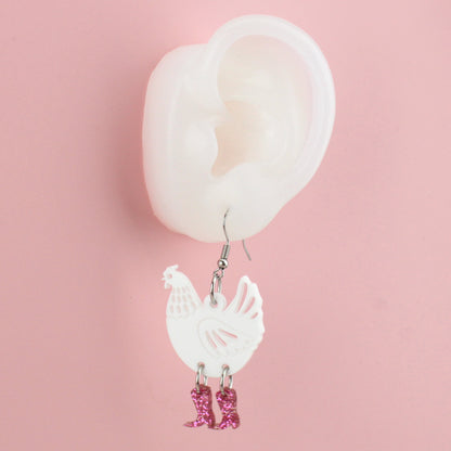 White Chick Magnet Chicken Earrings