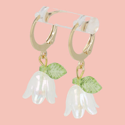 White Bell Orchid Huggie Hoop Earrings