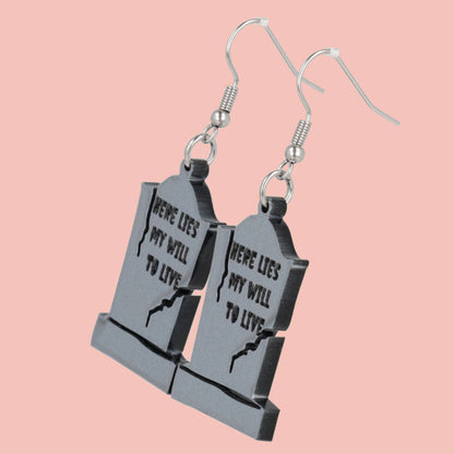 Will To Live Grave Stone Earrings