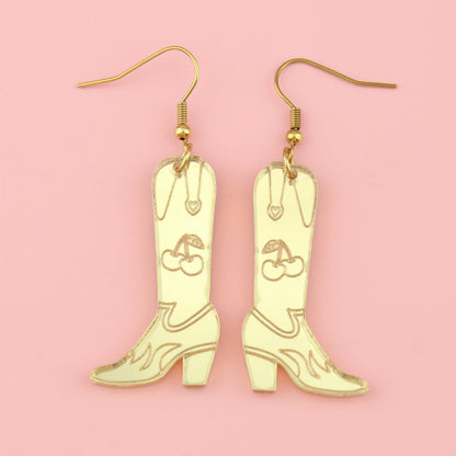 Working 9-5 Gold Cowgirl Boot Earrings
