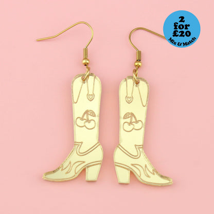Working 9-5 Gold Cowgirl Boot Earrings