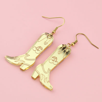 Working 9-5 Gold Cowgirl Boot Earrings