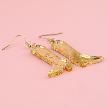 Working 9-5 Gold Cowgirl Boot Earrings