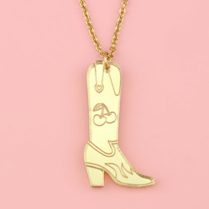 Working 9-5 Gold Cowgirl Boot Necklace